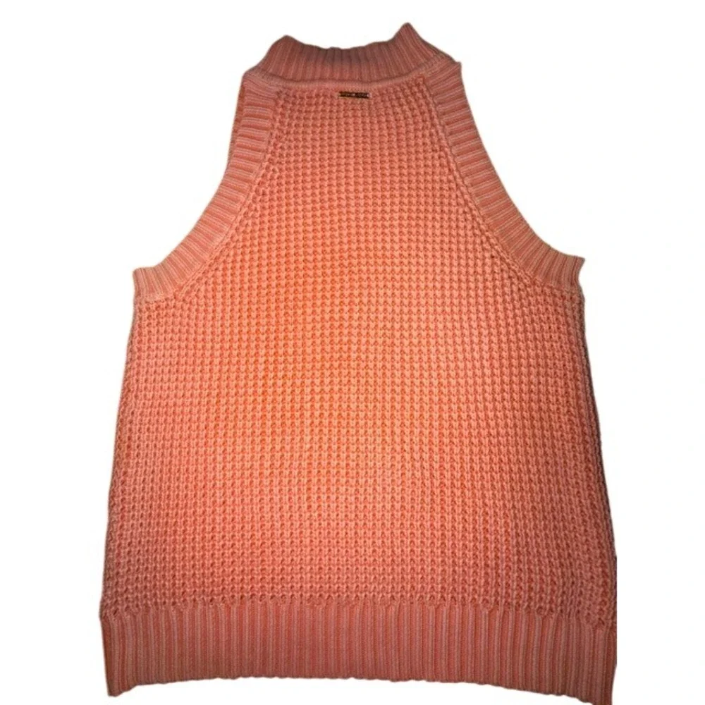 Michael Michael Kors Coral Orange Waffle Knit Mock Neck Sleeveless Sweater XL